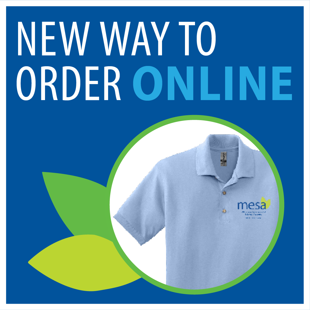 blue polo shirt with text saying new way to oder online